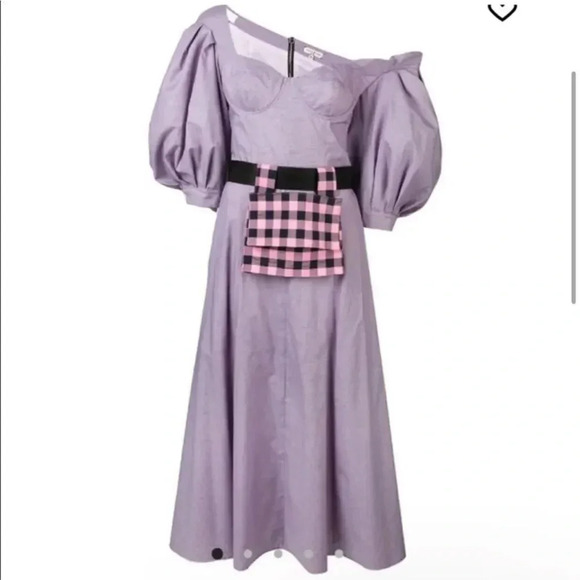 Natasha Zinko Women's Purple Checkered 100% Cotton Midi Dress US8 - Picture 3 of 11